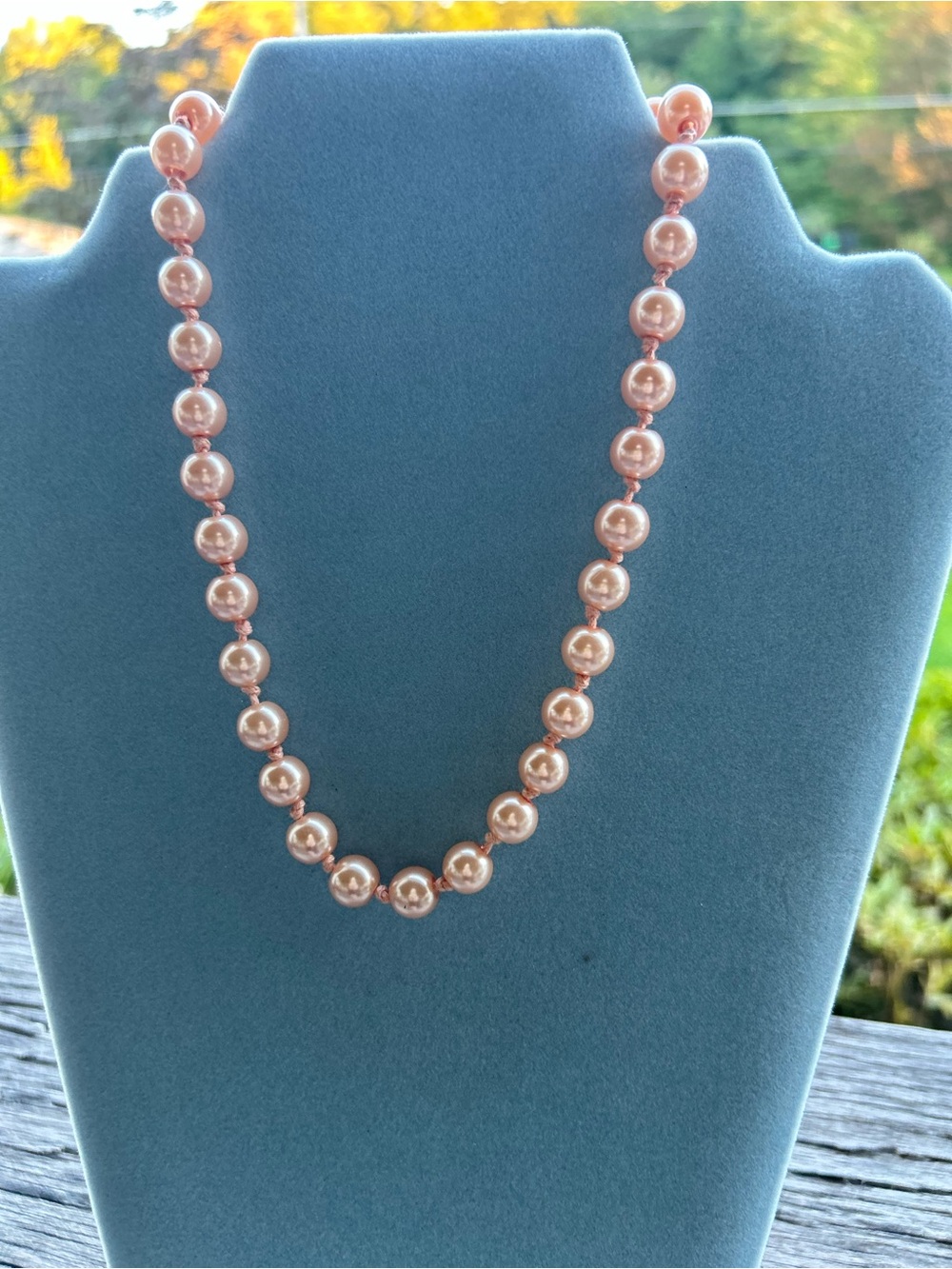 Pink faux Pearl Beaded Necklace 17-19” hand knotted